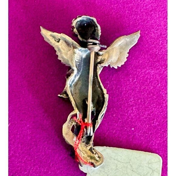 Vintage Silver Angel playing the Flute Pin/Brooch, Stamped - Picture 2 of 2